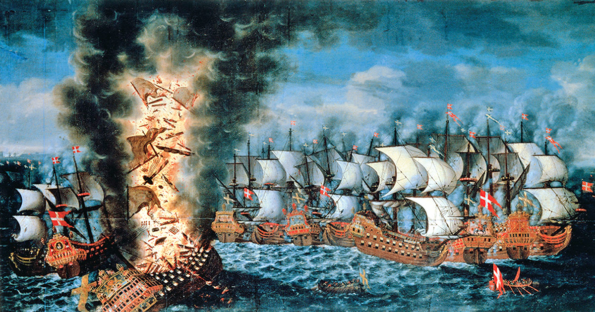 A painting by Claus Møinichen from 1686 illustrating the royal ship Kronan shipwreck on 1 June 1676