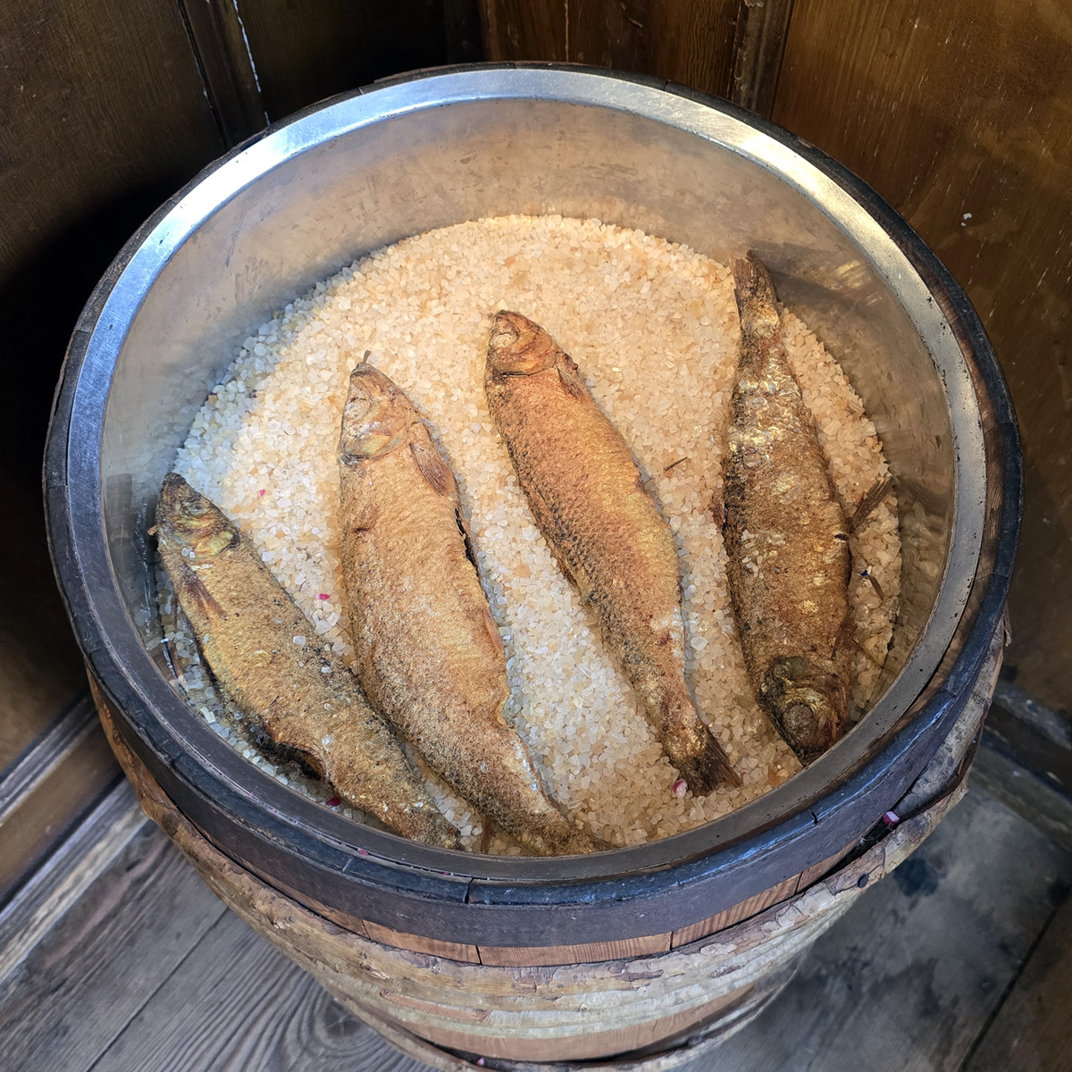 A barrel with real salted herring in the Hökeriet store in Lund