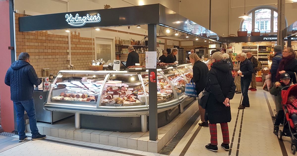 Holmgren meat sales stand, still in the Lund Market Hall today