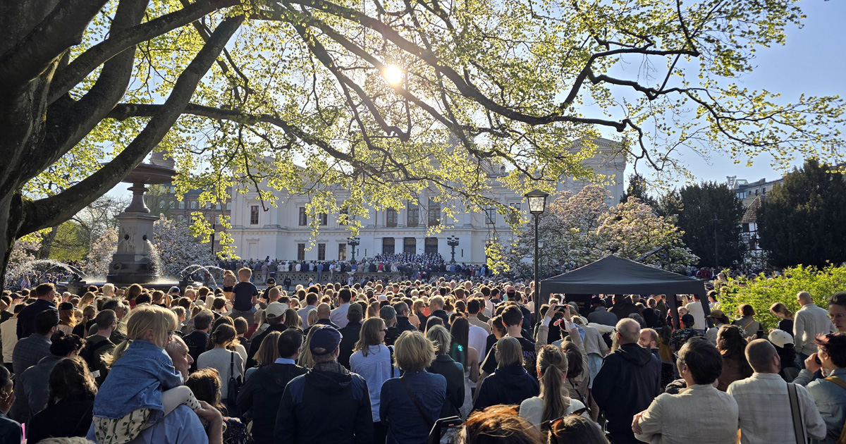 Lund student singers celebrate spring by singing on the steps of the University Main Building on May 1 every year